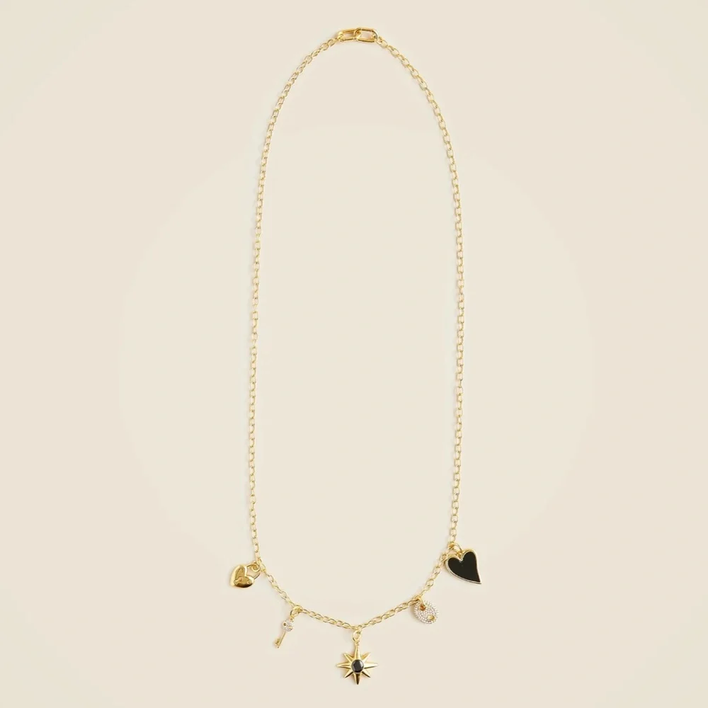 New JCREW Mixed-Charm Necklace in Shiny Matte Gold $69 CF033
